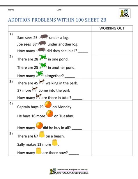 5 Free Math Worksheets Second Grade 2 Word Problems - AMP